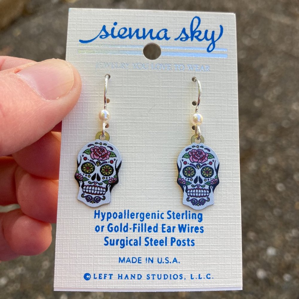 Sienna Sky NWT Earrings Sugar Skull Day of Dead 925 Sterling Ear Wire Halloween